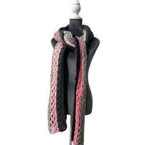 extra long handmade crochet scarf- 80"  pink sparkle gray and black- gift